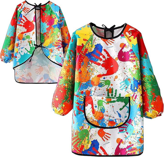 Sort impermeabil pentru pictura si activitati creative, Zola, 7-11 ani, ajustabil, mansete elastice, buzunar, 63 × 47 cm, multicolor