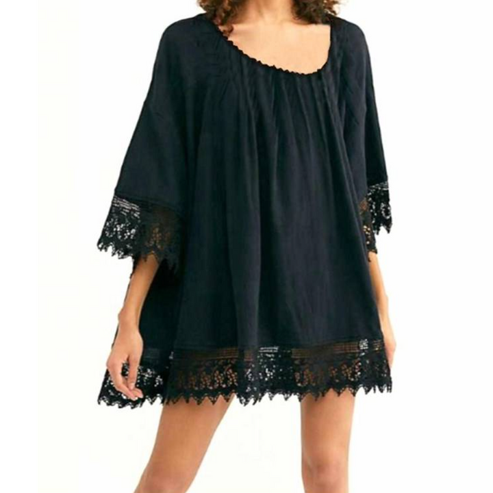 Rochie de plaja, Zola®, protectie solara, aerisita, poliester, lungime 110 cm, neagra