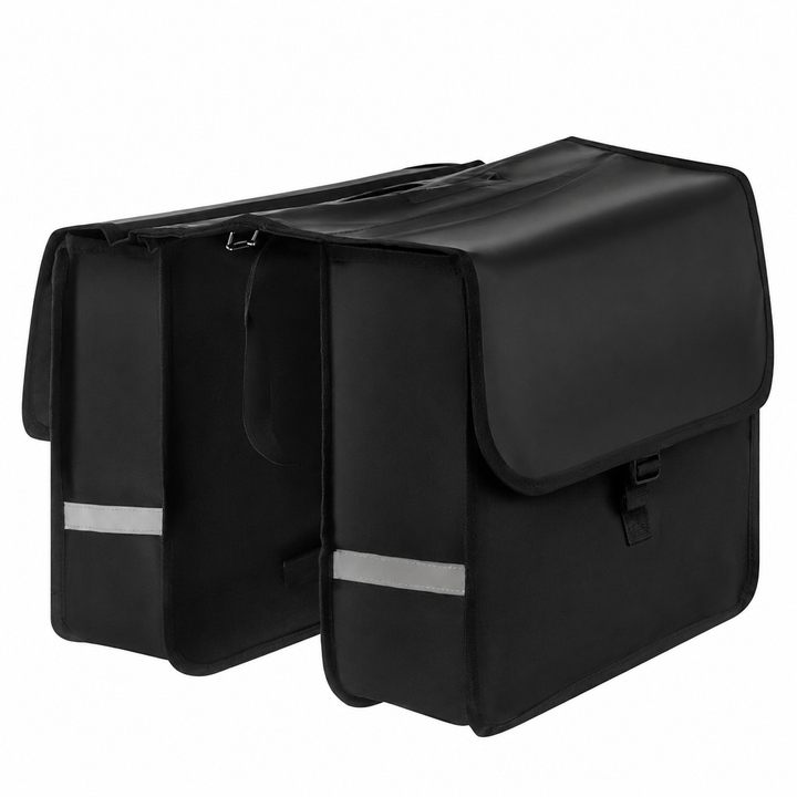 Geanta dubla pentru bicicleta, Zola, 28 L, impermeabila, elemente reflectorizante, fixare curele / velcro, 35 × 30 × 12 cm , neagra