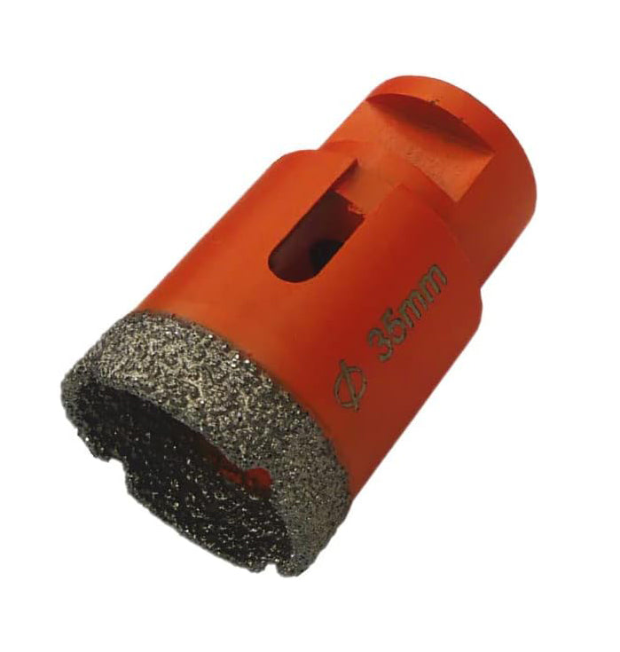 Carota diamantata pentru polizor unghiular sau burgiu, Zola,  piatra, gresie si beton, gaura 35 mm,  gaurire uscata,  filet de montare M14,  3.5 x 6 cm
