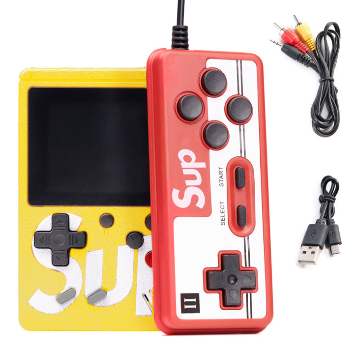 Mini consola portabila, SUP, 400 de jocuri, cu baterie reincarcabila, Galben/Rosu