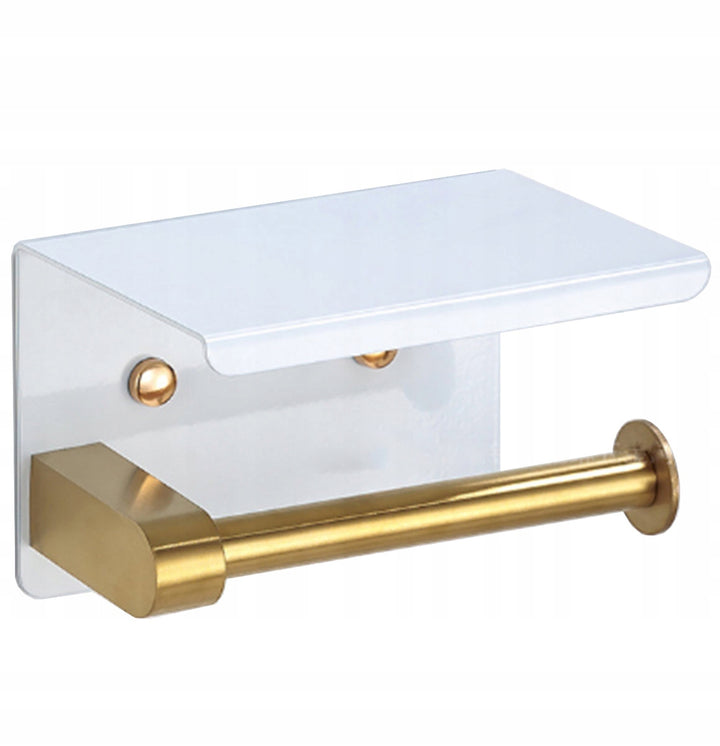 Suport pentru hartie igienica, Zola®, stil loft, otel alb, 14.3x9.5x10.2 cm, alb/auriu
