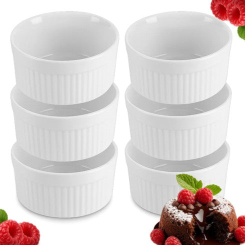 Set 6 vase termorezistente din ceamica, Zola, capacitate 200 ml, diametru 9 cm, inaltime 4.6 cm, albe