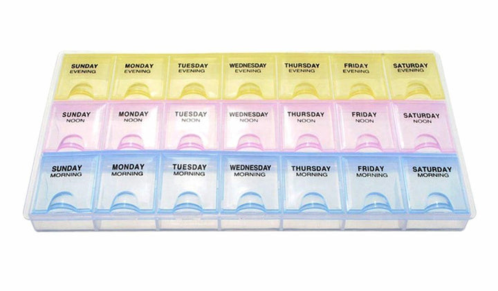 Organizator de medicamente, Zola®, pentru 7 zile, in 3 culori diferite, din plastic, 22x12x2.3 cm