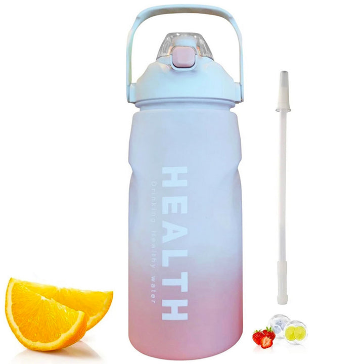 Sticla de apa extra mare cu pai, Zola, sistem de blocare capac, 1500 ml, marcator ml, fara BPA, maner rezistent, 30x10 cm, alb/roz