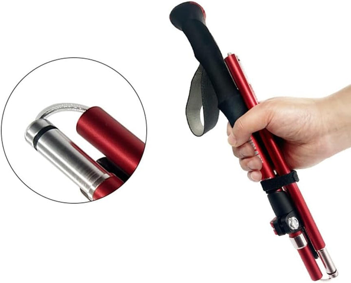 Bat pentru trekking, Zola, lungime reglabila 90-130 cm, pliabil, sistem antisoc, maner anti-alunecare, husa depozitare, rosu