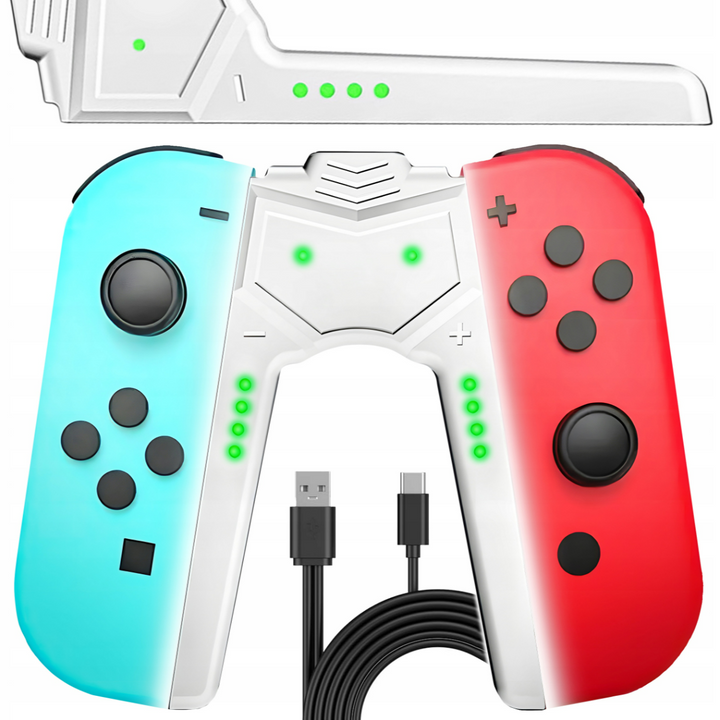 Suport de incarcare pentru consola Nintendo Switch, Zola, compatibila cu modelele v1/v2/OLED, indicator LED, conector USB-C, cablu 100 cm, 105 x 75 mm, alb