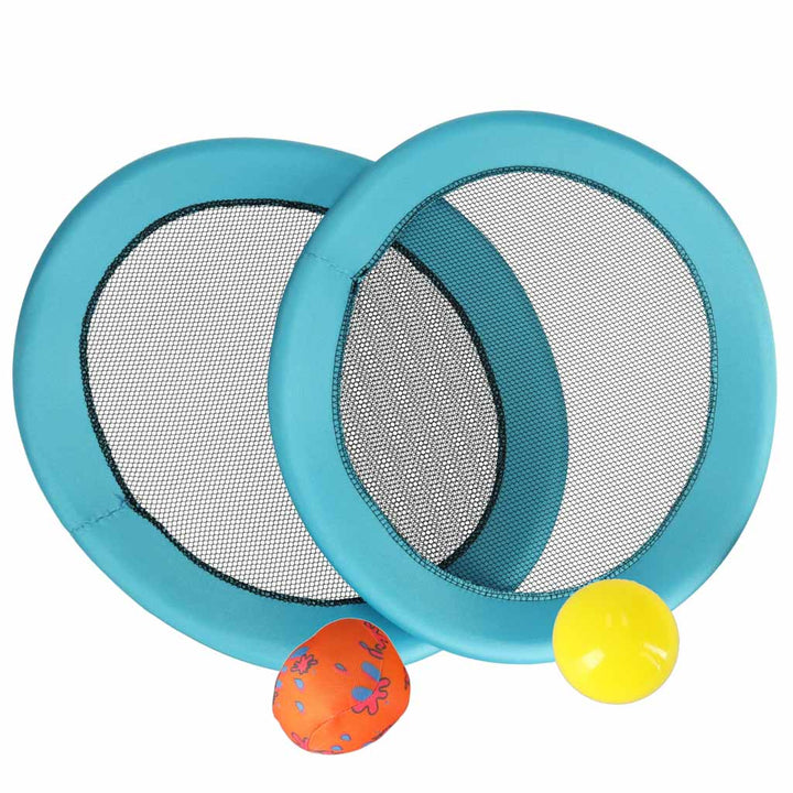 Set doua palete tenis cu plasa, Zola, doua mingi  din plastic si textil, ideala pentru plaja, picnic, diametru 40 cm, albastre