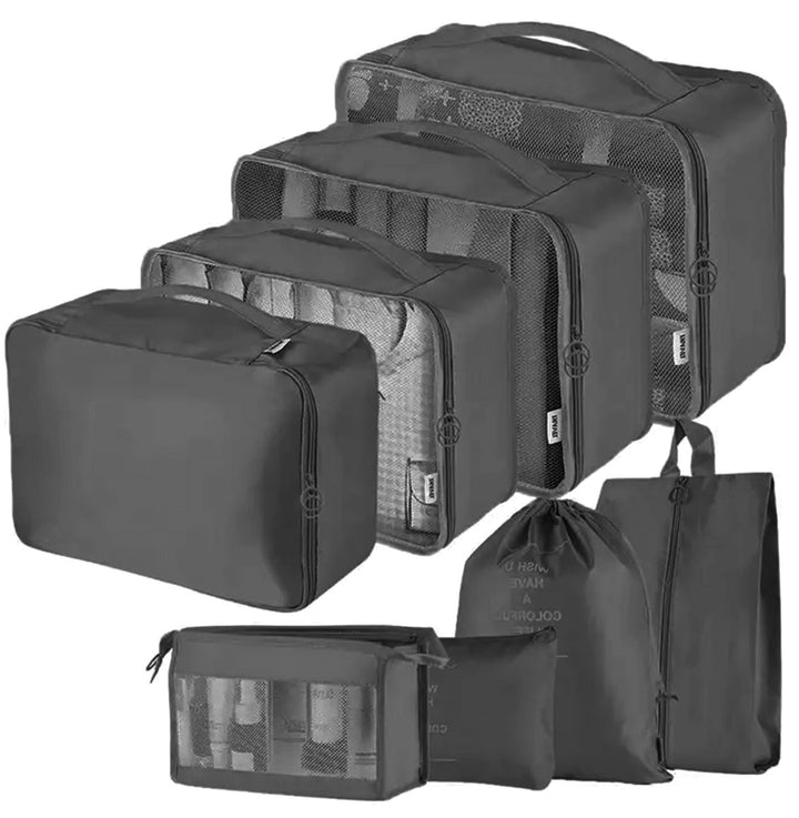 Set 8 organizatoare pentru bagaj de voiaj, Zola®, cu fermoar, marimi diferite, negre