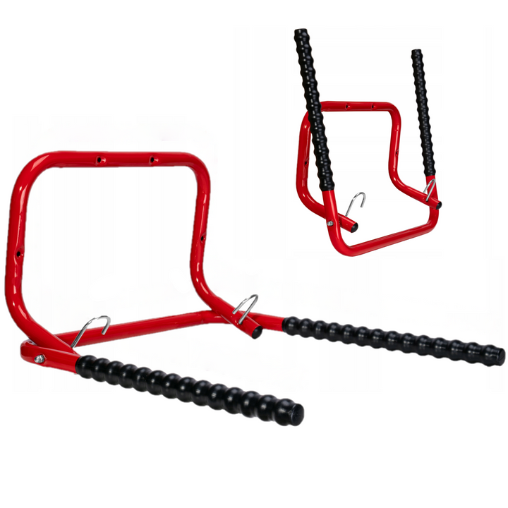 Suport de perete pentru bicicleta, Zola, suspendabil, potrivit pentru toate tipurile de bicicleta, pliabil, 52x52x30 cm, negru/rosu