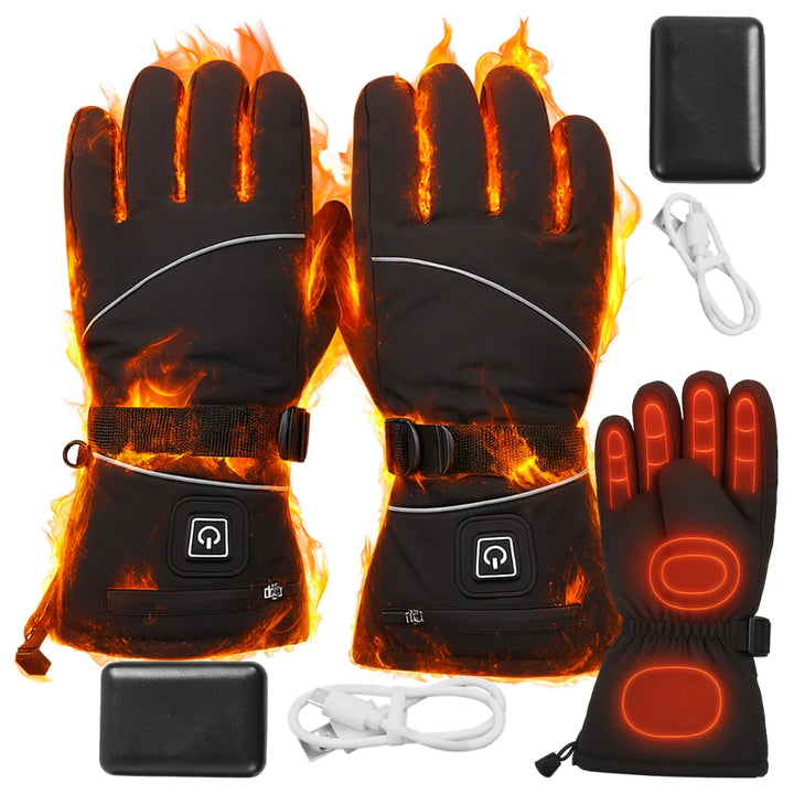Manusi cu incalzire cu acumulatori inclusi, Zola, pentru sporturi de iarna, 4000 mAh, 3 niveluri incalzire, impermeabile, unisex, negre