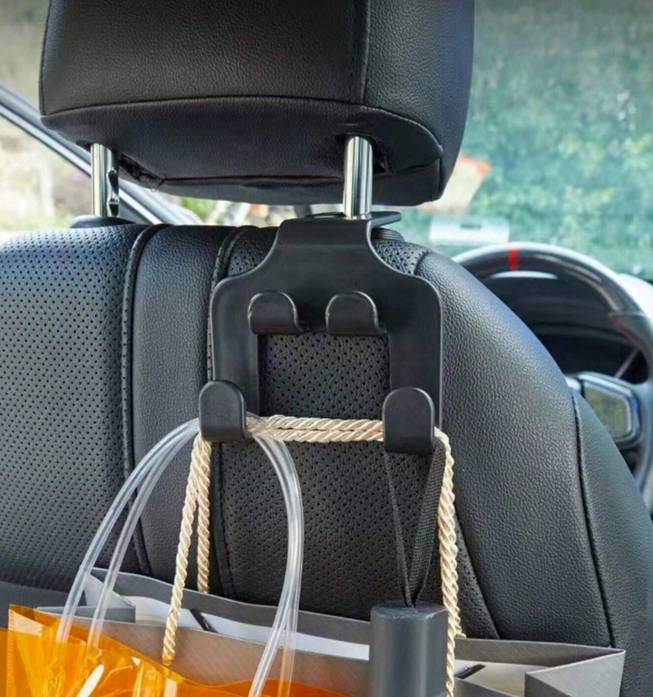 Cuier dublu universal auto, Zola, prindere de tetiera, din plastic, 10.5x9.5 cm, negru