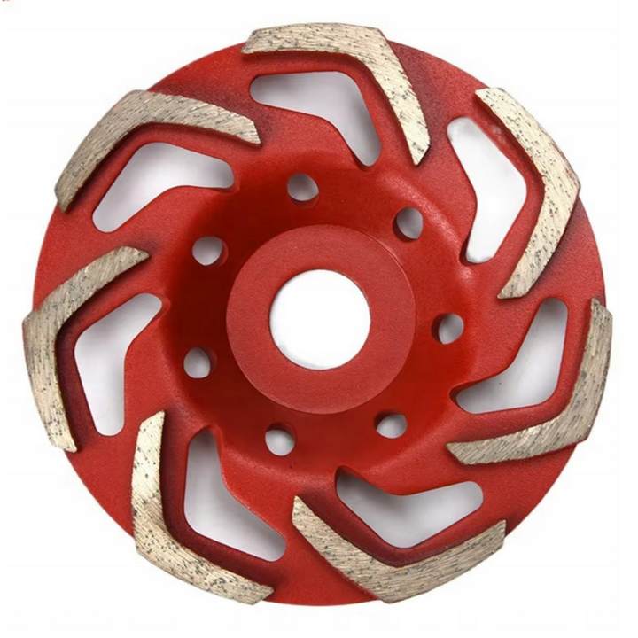 Disc diamantat pentru slefuire beton, Zola,125 mm, 7 segmente 6 mm, P60, 12.200 rpm, suport universal 22.2 mm, rosu