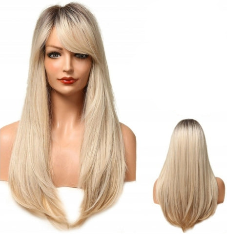 Peruca din par sintetic, Zola, breton lung, blond suvitat, lungime 60-65 cm, dimensiune universala