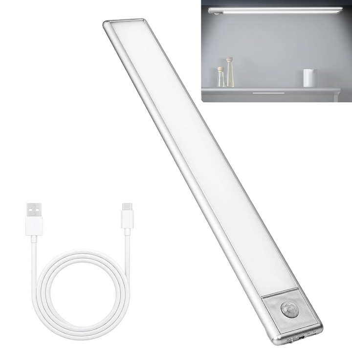 Lampa LED cu senzor de miscare, Zola, 38 LED-uri, sensibilitate 3m, unghi de iluminare 110 grade, 50.5x4.1x1 cm, alba