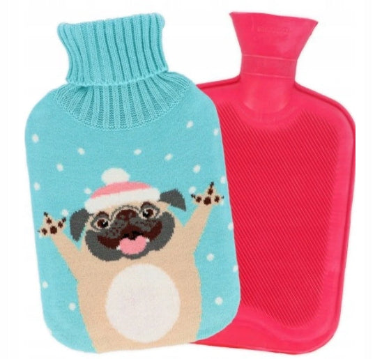 Perna pentru apa calda, Zola®, capacitate 2l, din cauciuc, husa albastra cu caine