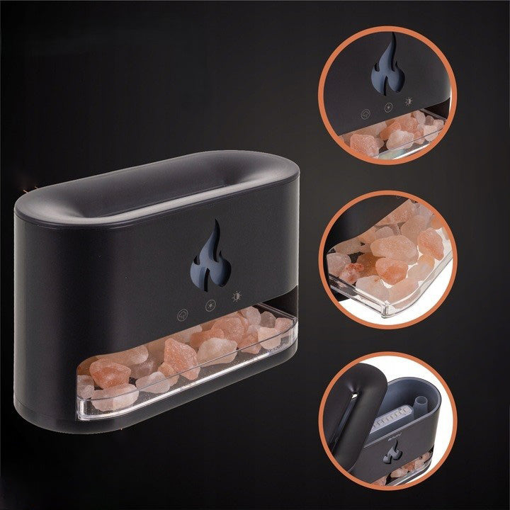 Difuzor aromaterapie efect semineu, Zola, 250 ml, 15-20 ml/h, 10 W, lumini LED, temporizator, USB, 13 x 8.5 x 19 cm, negru