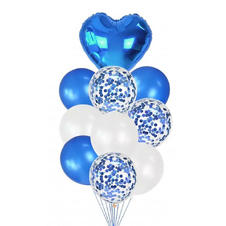 Set 10 baloane cu inimioare si confetti, Zola, alb/albastre, 30-46 cm
