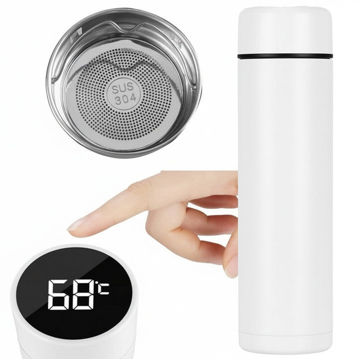 Termos smart cu indicator de temperatura, Zola, din otel inoxidabil, 500 ml, alb