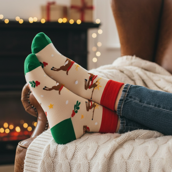 Sosete cu tematica de Craciun, Zola, model reni, unisex, marime universala