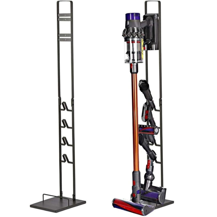 Suport de podea aspirator vertical, Zola, compatibil cu modelele Dyson seria V si Gen5, 4 suporti pentru accesorii, cadru stabil, otel, 29 x 22 x 127 cm, negru