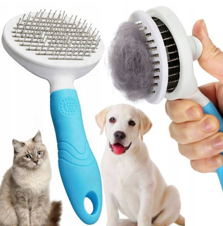 Perie pentru curatarea parului de animale, Zola®, cu buton pentru curatare rapida, 20x10x4.5 cm