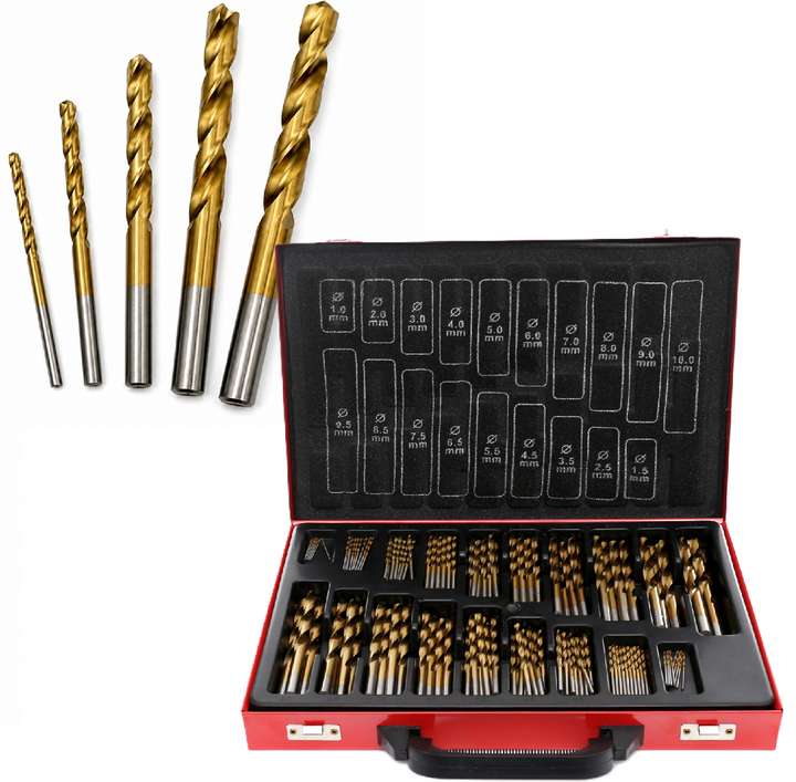 Set burghie HSS titan pentru metal, Zola, 170 piese,1-10 mm, varf 135°, valiza metalica depozitare