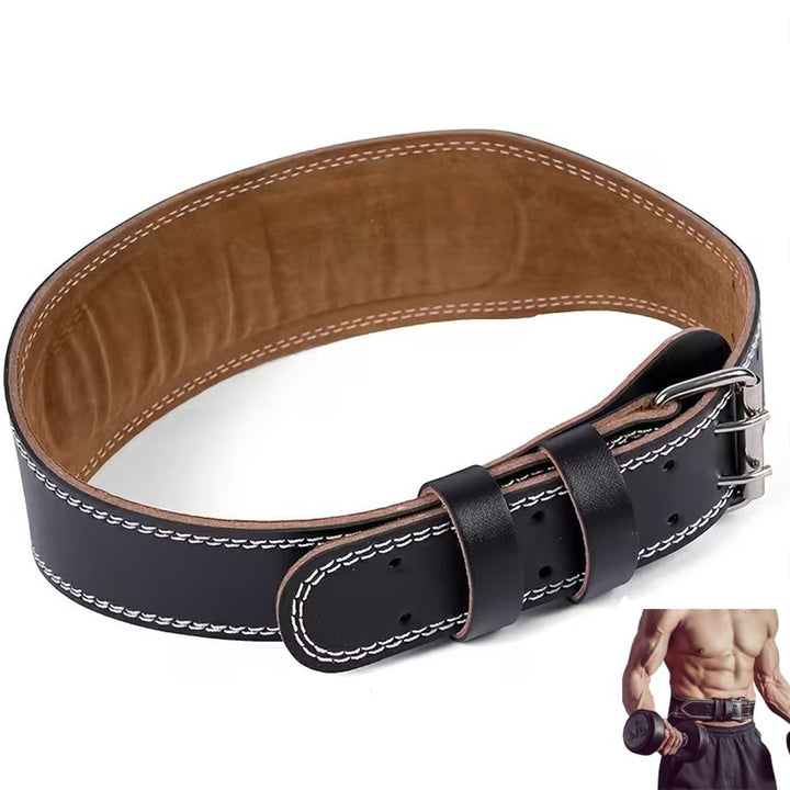 Centura lombara fitness, Zola, marimea L, din piele naturala, catarama dubla, pentru culturism si haltere