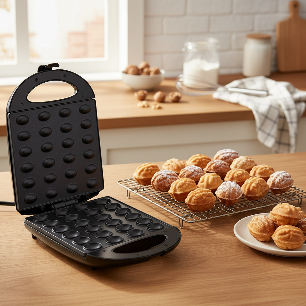 Aparat pentru preparat coji de nuci, Zola,  placi neaderente, 1600W, indicator luminos, 24 forme, 26 x 32 x 9 cm