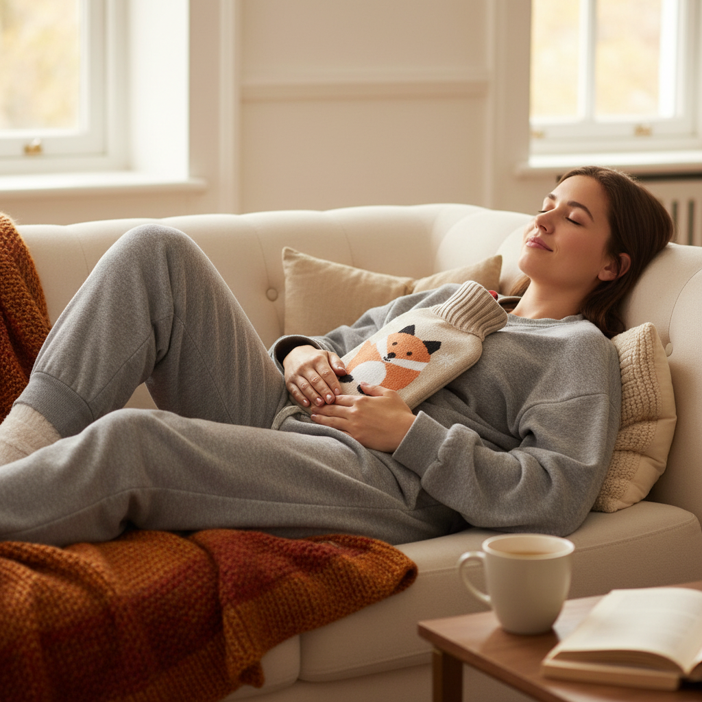 Perna pentru apa calda, Zola®, capacitate 2l, din cauciuc, husa crem cu vulpe