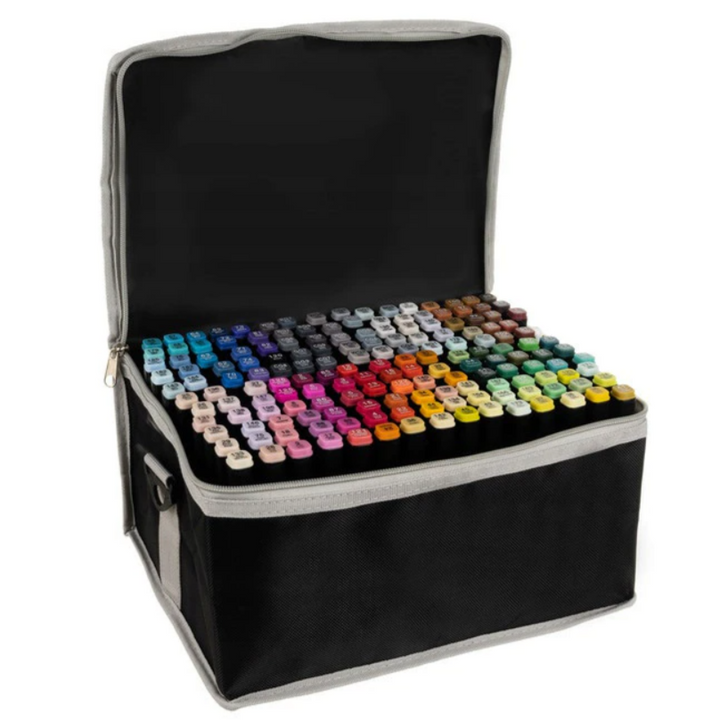 Set 168 markere, Zola®, 2 capete subtire si gros, geanta de depozitare cu bretea de umar, multicolore