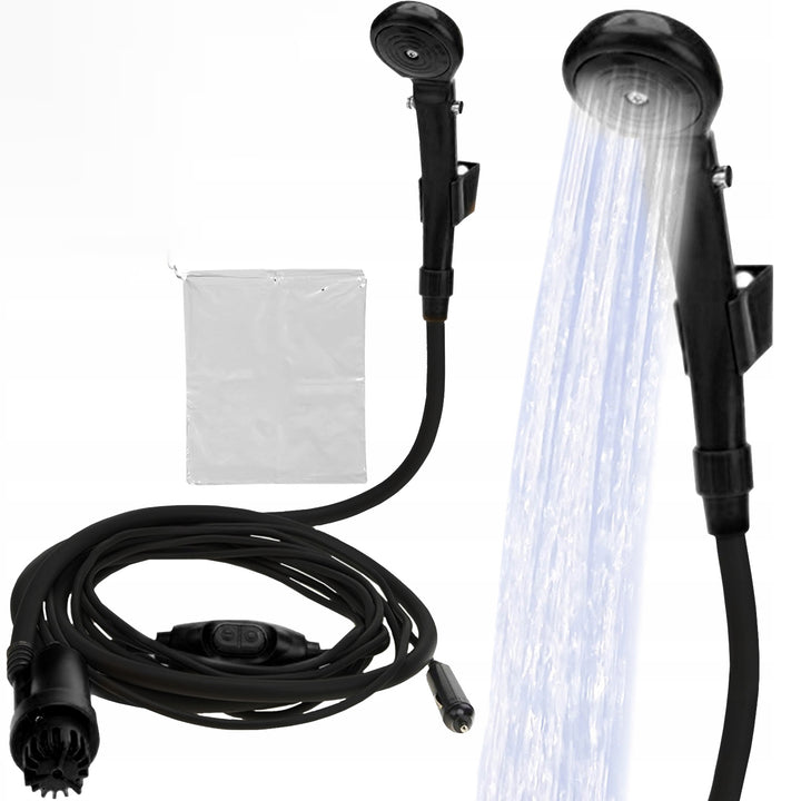 Dus auto portabil Zola, pompa electrica 12V, debit reglabil 3,5 L/min, cablu 7 m, suport cu ventuza, pentru camping, rulota si activitati outdoor