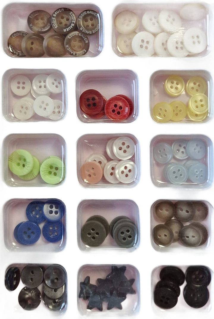Kit reparare nasturi, Zola®, plastic, multicolori, modele diferite, 92 bucati