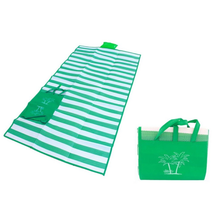 Rogojina impermeabila pentru plaja sau camping, Zola®, model geanta, cu o perna gonflabila suplimentara, plastic,175x90 cm, verde