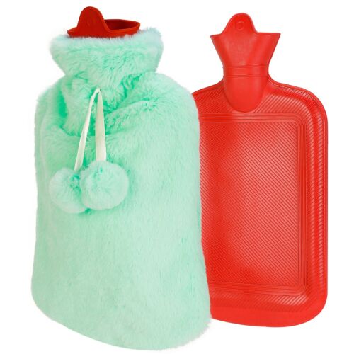 Perna pentru apa calda, Zola, capacitate 2l, din cauciuc,  cu husa pufoasa, verde menta