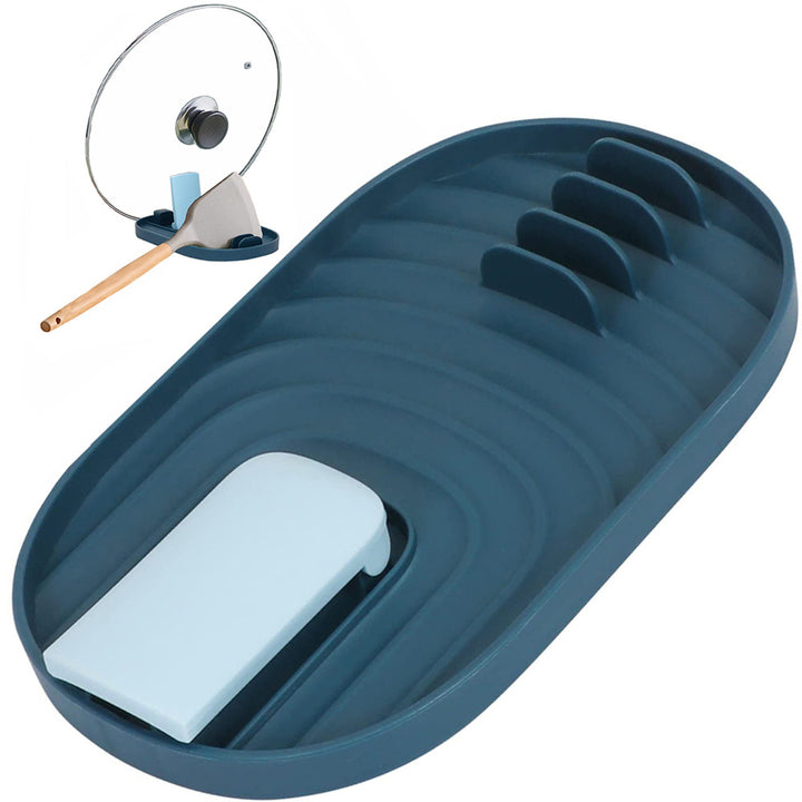 Suport din silicon pentru ustensile de bucatarie si capace, Zola®, cu 5 spatii, din plastic, usor de curatat, 18 x11.5 cm, albastru
