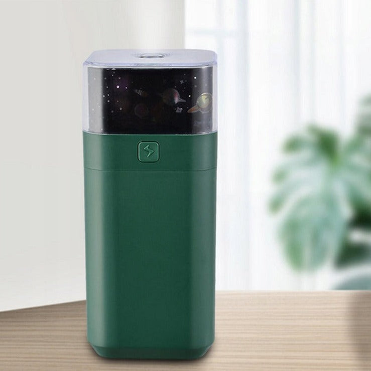 Umidificator cu proiectie, Zola®, difuzor de arome,  3 sabloane cu imagini, USB,  5 moduri de functionare, 14.5x 6.5 cm, verde