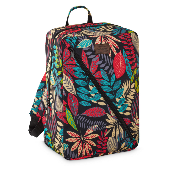 Rucsac de calatorie, Zola®, spatiu incarcare USB, impermeabil, 44x27x20 cm, model frunze multicolore