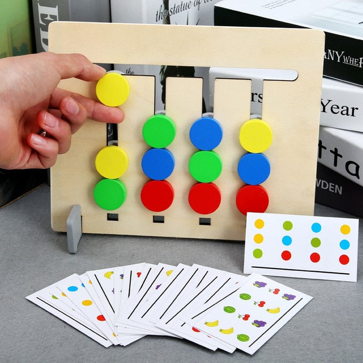 Jucarie educationala din lemn Montessori, Zola®, 2 in 1, cu fructe si buline colorate