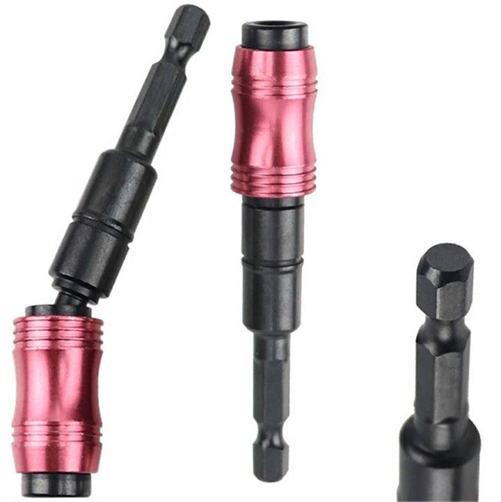 Adaptor unghi magnetic pentru surubelnita, Zola, blocare HEX bit cu un diametru de 1/4 inch, din otel, rotatie unghiulara pana la 20 grade, lungime 9 cm, negru/roz
