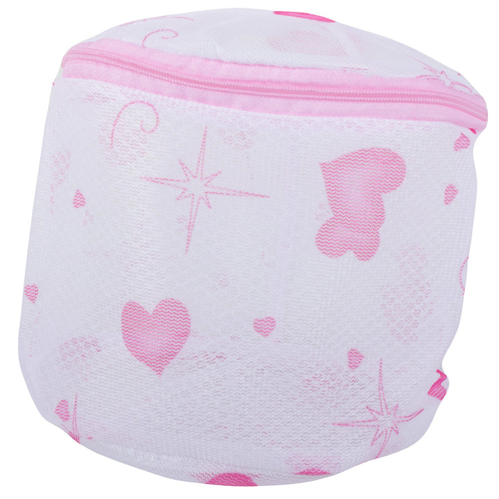 Saculet pentru spalarea lenjeriilor intime, Zola®, din plasa, cu fermoar, 18x14 cm, alb cu modele