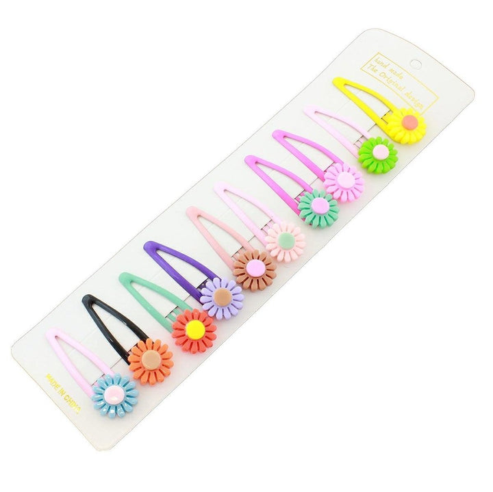 Set 10 agrafe de par pentru fetite, Zola®, modele si culori diferite, cu floricele, metalice, 5x2 cm