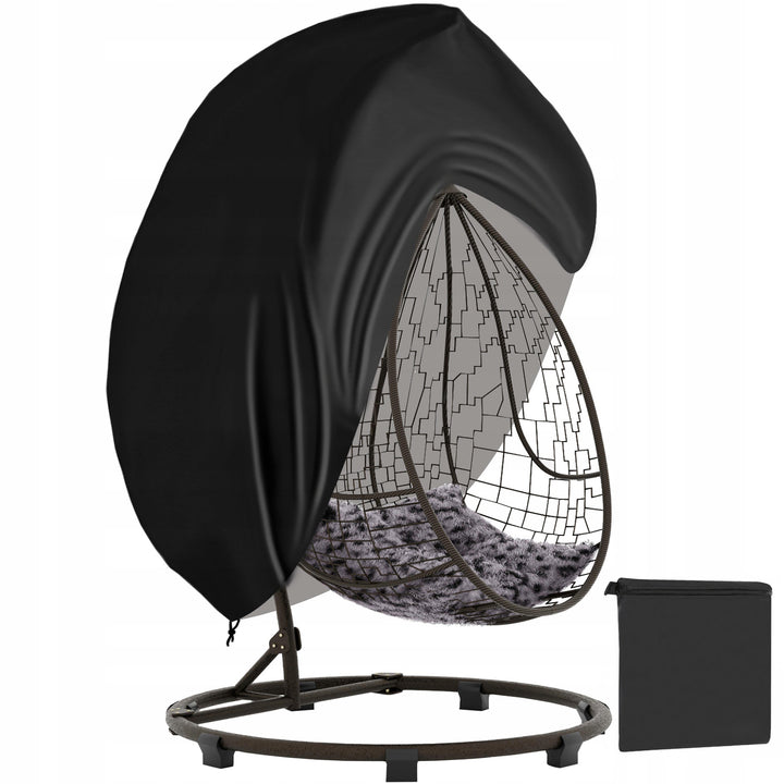 Husa pentru balansoar tip cuib, Zola, fixare snur, impermeabila, rezistenta UV, tesatura Oxford, 450 x 155 cm, neagra
