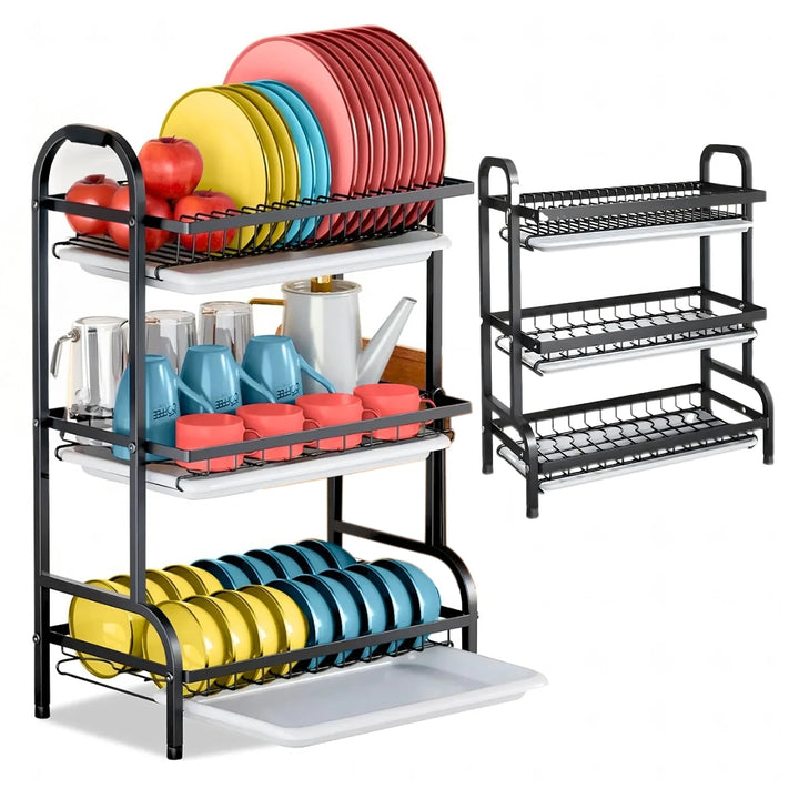 Scurgator de vase 3 niveluri, Zola, tavi detasabile, otel inoxidabil, 53 x 23.5 x 61 cm, negru