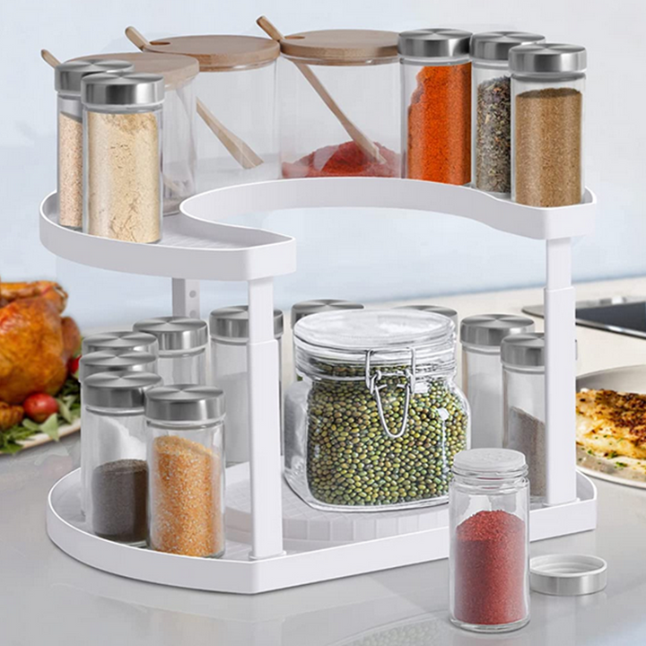 Organizator rotativ, Zola®, pentru condimente si lucruri mici, cu rotire 360 de grade, alb