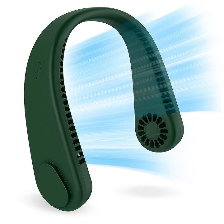 Ventilator portabil pentru gat, Zola, fara fir,  flexibil, 3 viteze, reincarcabil,  20.35 X 18.45 x 5.73 cm, verde