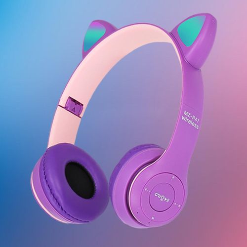 Casti audio Wireless, Zola, model pisicuta cu urechi, pentru copii, raza de operare 10 m, mov