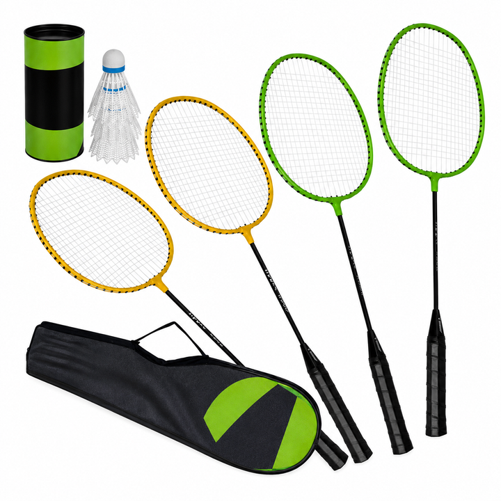 Set badminton pentru 4 persoane, Zola, 4 rachete 66.5 cm, 3 fluturasi, husa transport
