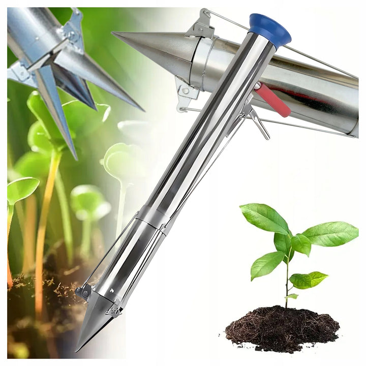 Instrument 2 in 1 plantare/transplantare bulbi si rasaduri, Zola, metalic, maner ergonomic, 7.2 x 87.2 cm, argintiu