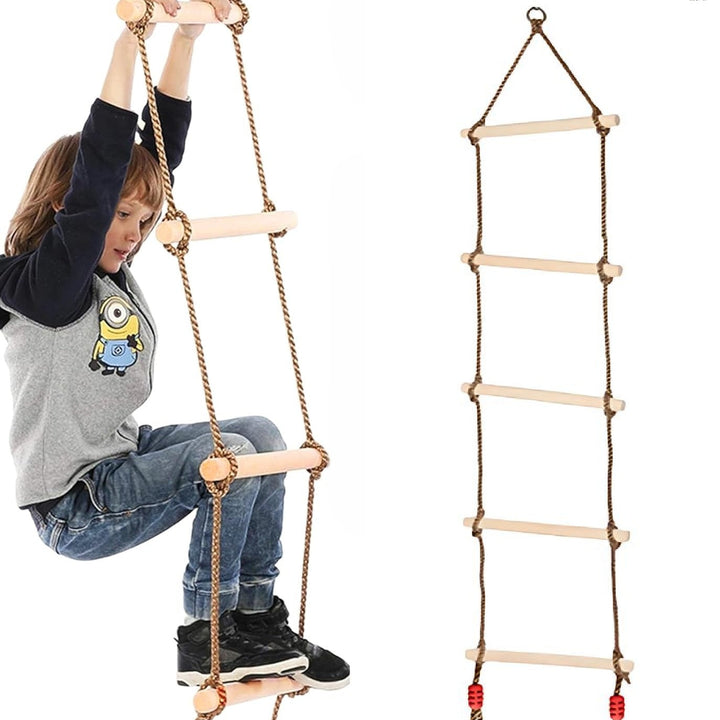 Scara de catarat pentru copii, Zola, din franghie, 6 trepte, greutate maxima 50 kg, 40 x 190 cm, bej